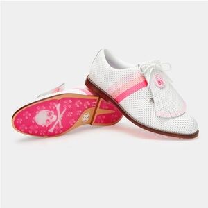 G/Fore Gallivanter Luxe Leather Kiltie Golf Shoes Pink White Womens